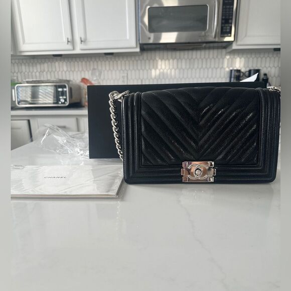 CHANEL Handbags - Chanel Old Medium Cavair Cheveron Boy Bag